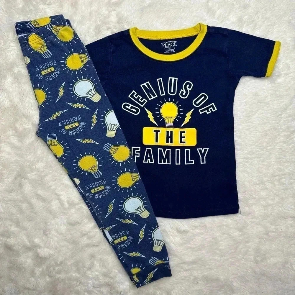 The Children’s Place Genius Pajamas 2 Pc Set Blue / Yellow Glow In The Dark 4T